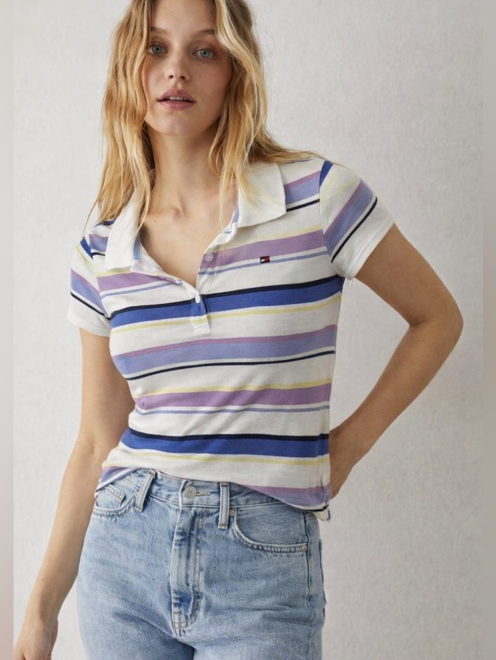 Tommy Hilfiger Striped Polo Shirt Women’s XS Pastel Golf Preppy
